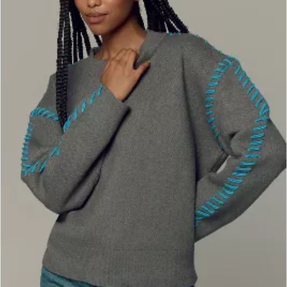 NWT - Anthropologie (English Factory) Grey Mock-Neck WhipstitchSweater